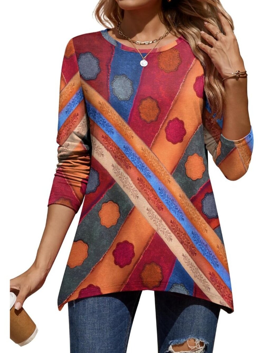 Zeagoo Long Sleeve Tops for Women Sweatshirt Crewneck Fall Clothes-Red 544